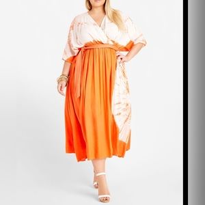 Ashley Stewart Tie-Dye Orange and White Maxi Dress Size 18/20
